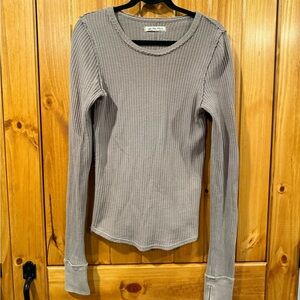2 Free People Long Sleeve Waffle Knit Tops - Light Gray and Charcoal